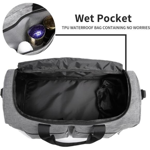 Travel Duffel Bag with Wet Pocket Grey - Picture 2 of 6